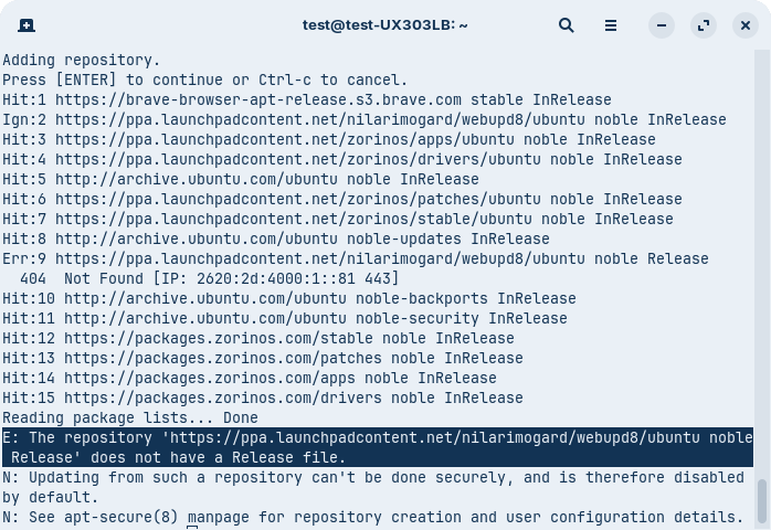 Identifying the broken repository in the Terminal
